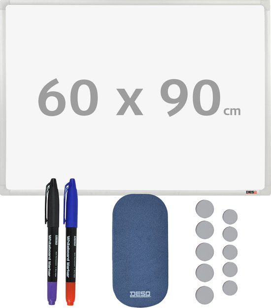 DESQ® Whiteboard met starterspack | Magnetisch | Aluminium Frame | 60 x 90 cm