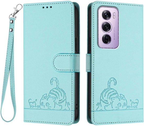 Convient pour Oppo Reno 12 Pro 5G - Étui portefeuille en cuir magnétique - Porte-cartes - Book Case - Vert clair