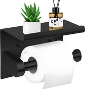 WC Rolhouder met Plankje - Zwart - 3M Zelfklevend - Toiletrolhouder zonder Boren, Schoeven - WC Papier Houder met Plakmontage