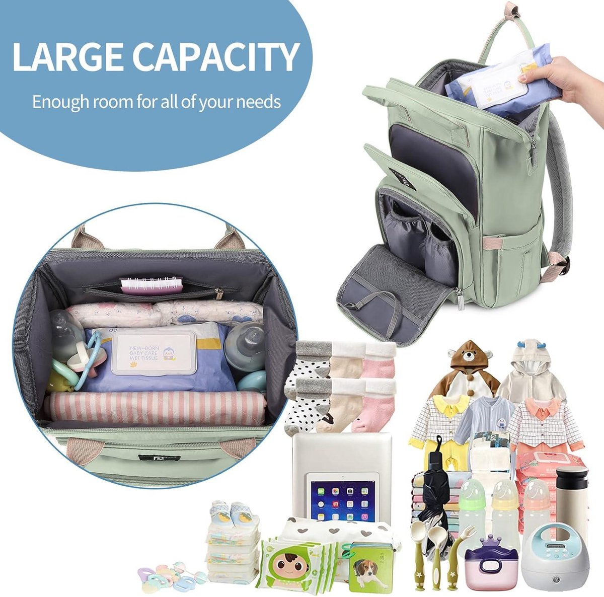 Hap Tim Babyluierrugzak Luiertas - Ultifunctionele Designer Luiertassen Grote Capaciteit, Geïsoleerde Zakken, Waterdicht, Babytas Geen Formaldehyde Reisrugzak Voor Onderweg (Zwart