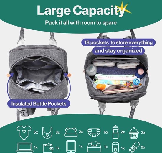 Luiertas Rugzak - BabbleRoo Luierzakken met Luiermat - Baby Essentials van BabbleRoo — afbeelding 2