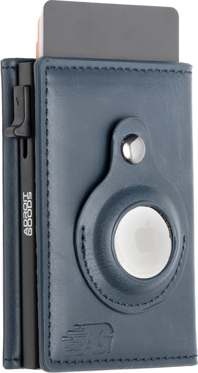 AdroitGoods Pasjeshouder – 8 Pasjes – RFID Bescherming – Geschikt voor Apple AirTag – Leder/Blauw