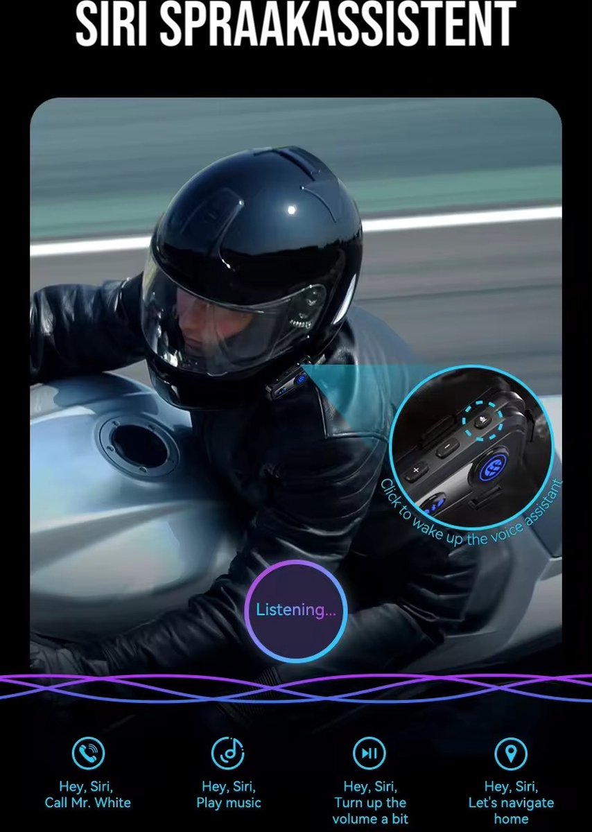Bluetooth Headset Installatie Voor Motor En Scooter Helm - Communicatiesysteem Handsfree Bellen - Waterdicht met Lange Batterijduur - Bluetooth 5.3 thumbnail 2