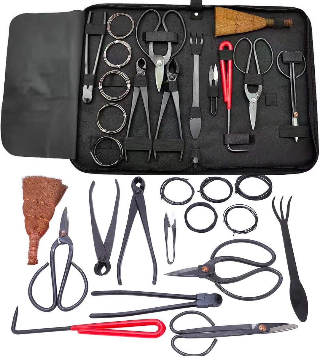Bonsai gereedschap set (16-delig )- BBonsai boompje verzorgingskit - onsai Starters kit –Tuingereedschap - Bonsai schaar - Bonsai Concave Takkensnijder - Bladsnijder -Tuinbenodigdheden
