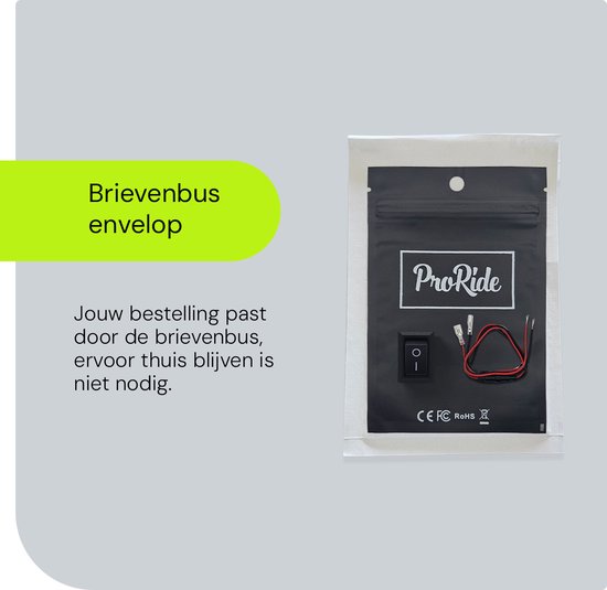 Verpakking van de ProRide schakelaar, past door de brievenbus.