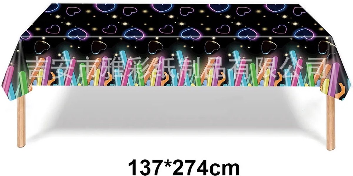 Neon Tafelkleed / Tafellaken Hartjes - Plastic - 137 x 274 cm - Verjaardag Versiering