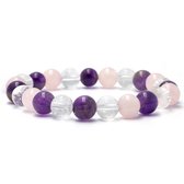 Bixorp Gems Gouden Driehoek Edelstenen Armband - 8mm / 20cm - Amethist + Bergkristal + Rozenkwarts - Handgemaakte Edelsteen Armband