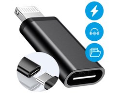 USB - C naar Lightning Adapter | Met OTG Functie | Geschikt voor Audio, Opladen, Dataoverdracht | Verloop | Koppelstuk | Tussenstukje | Zwart