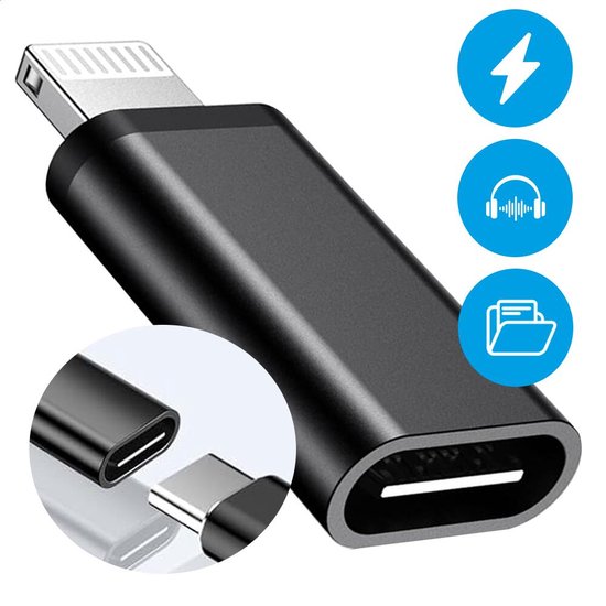 USB - C naar Lightning Adapter | Met OTG Functie | Geschikt voor Audio, Opladen, Dataoverdracht | Verloop | Koppelstuk | Tussenstukje | Zwart