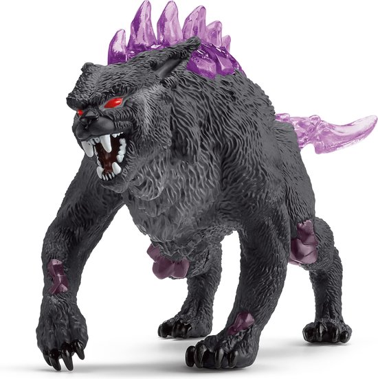 De Shadow Lynx, een donkergrijs katachtig monster met paarse kristallen op de rug en rode ogen.