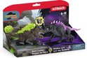 Eldrador Creatures speelgoed in verpakking: Rock Crusher met groene kristallen en Shadow Lynx met paarse kristallen.