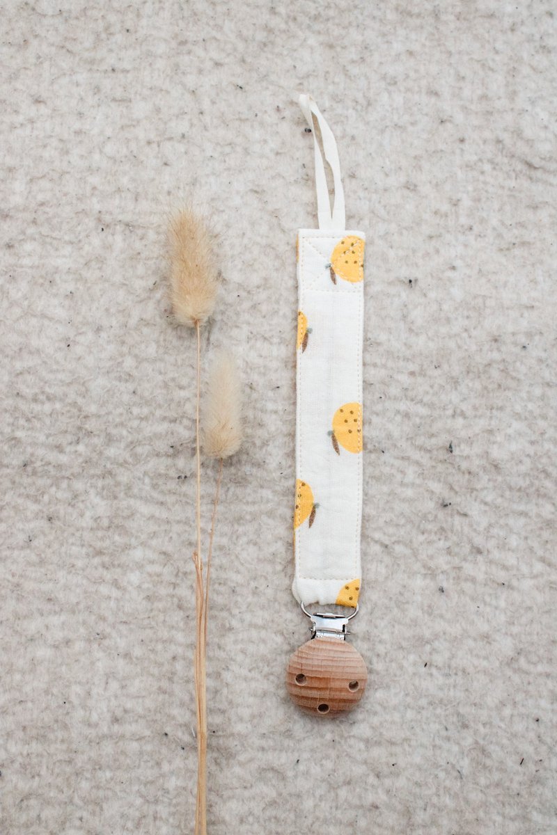 Speenkoord - katoen - Wit - Geel - Citroen - mommy musthaves - houten knop - speenketting - baby - kraamcadeau - stof - speenkoord - fopspeen - accessoires baby