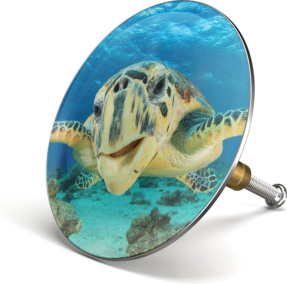 M. ROSENFELD HOME Badstop met schildpadmotief - Schildpad - Afvoerplug 72mm - Universele badplug, afvoerstop van messing met dubbele afdichting