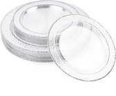 Matana – 40 Plastic Borden met Zilveren Rand (2 Maten: 26cm & 19cm) – Transparant – Herbruikbaar & Stevig – Voor Bruiloften & Feesten