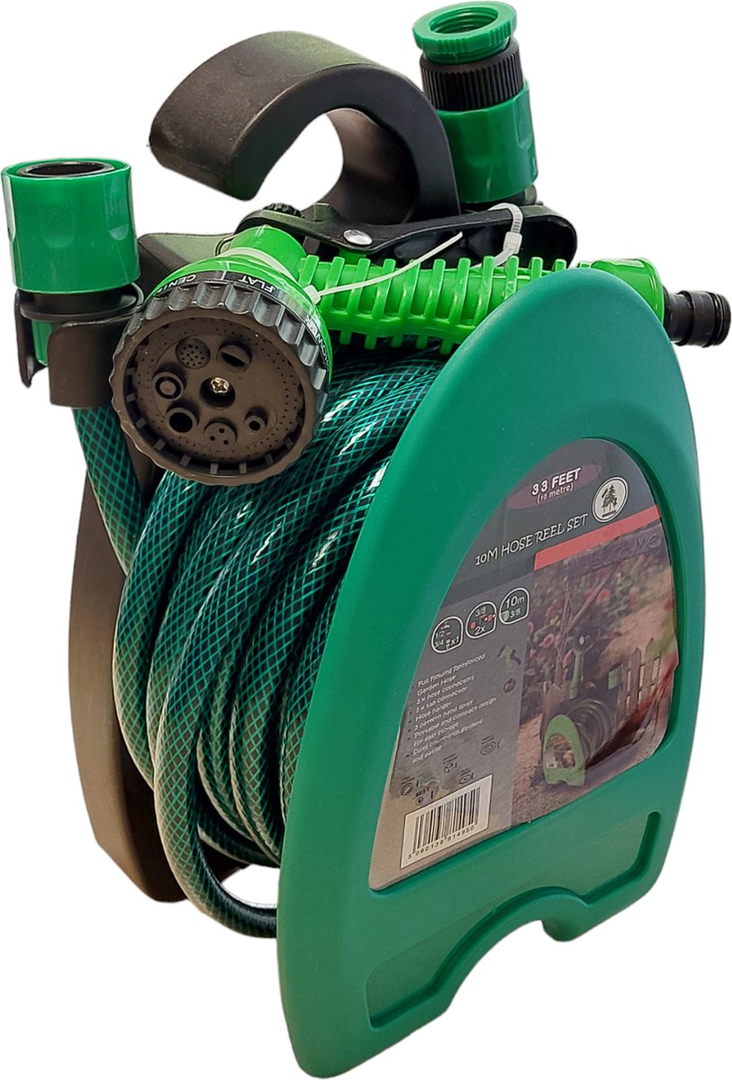 Zoem - Tuinslangenset - klein formaat - 10 meter - mini - compact - compleet - sproeier- tuin - inclusief houder - 7 standen - 3/8" - inclusief koppelingen