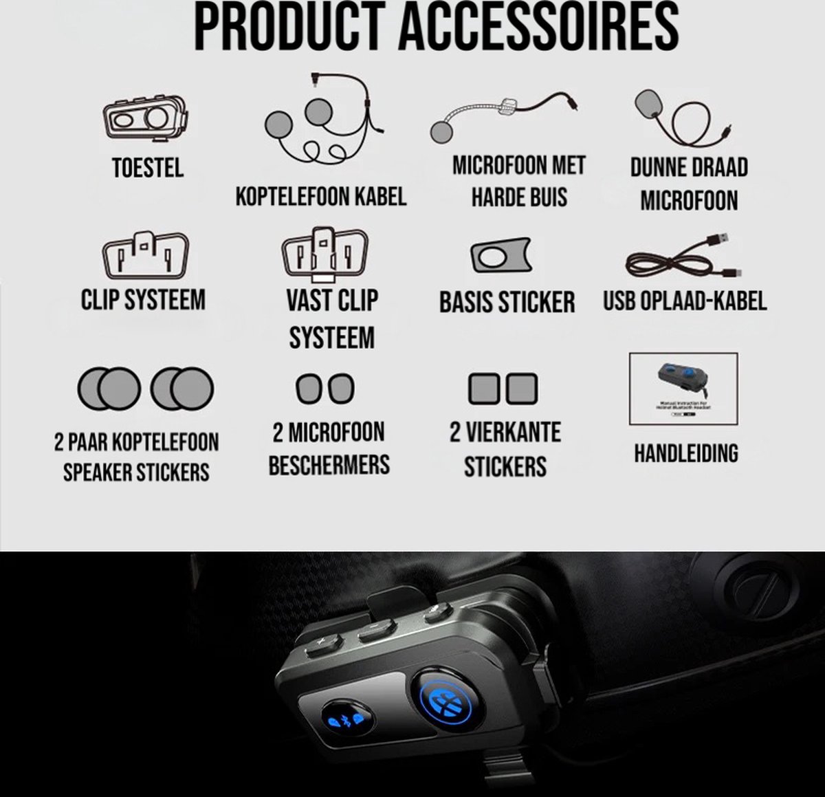 Bluetooth Headset Installatie Voor Motor En Scooter Helm - Communicatiesysteem Handsfree Bellen - Waterdicht met Lange Batterijduur - Bluetooth 5.3 thumbnail 8