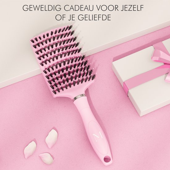 Brosse à cheveux perméable à Ventilation incurvée Moonie's - Brosse à cheveux anti-emmêlement - Rose - Brosse démêlante - Brosse ventilée incurvée - Pink