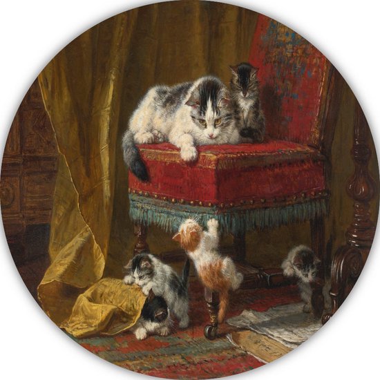 La fierté de la mère - Bols muraux Henriëtte Ronner-Knip - Bols muraux Chats - Cercles muraux Animaux - Décoration murale rurale - Bols muraux - Décoration murale salon cercle mural aluminium 60x60 cm