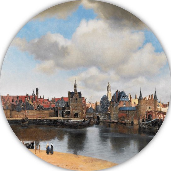 Vue de Delft - Johannes Vermeer décoration murale ronde - Cercle mural paysage urbain - Cercles muraux Paysage - Décoration salon industriel - Peinture - Décoration chambre cercle mural aluminium 90x90 cm