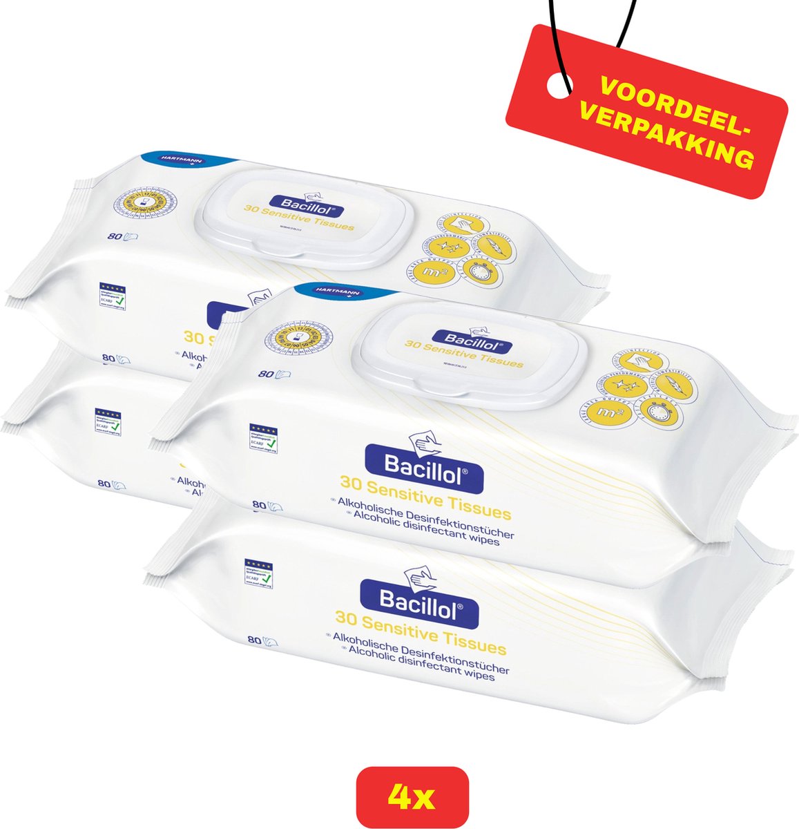 Goedkoopste 4 x Bacillol® 30 Sensitive Tissues van Hartmann - 4 x 80 doekjes - Voordeelverpakking!