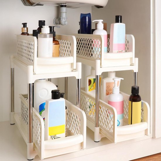 Onder de wastafel rek keuken organizer- opbergrek met 2 verdiepingen en