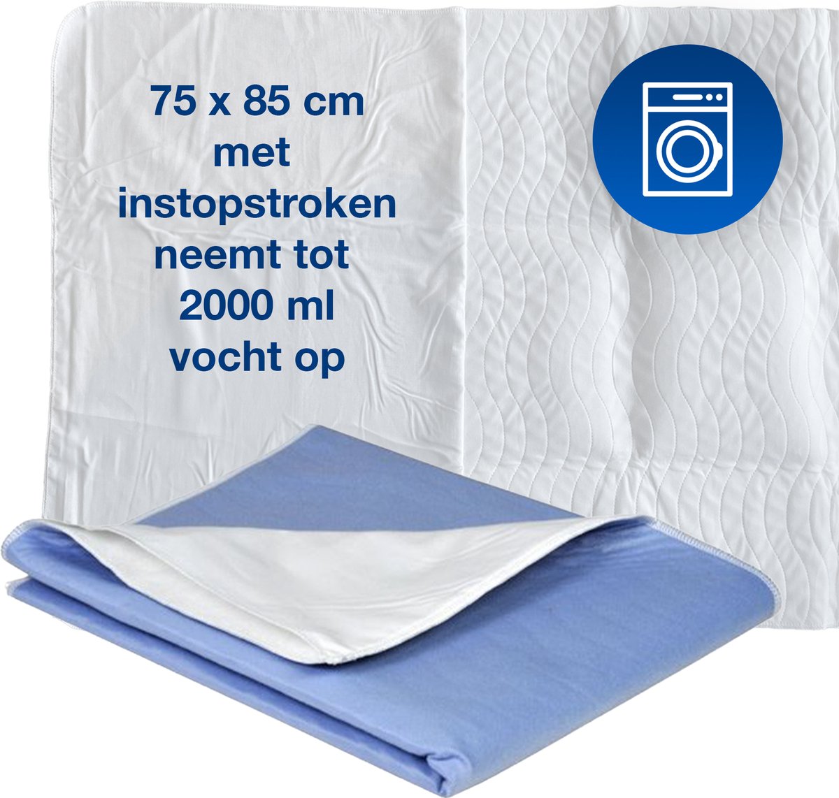 Abena Abri-Soft Wasbare Incontinentie Onderlegger - 1 Incontinentie Matrasbeschermer met Instopstroken - Onderlegger voor op Bed - 75 x 85 cm - 2000 ml absorptie