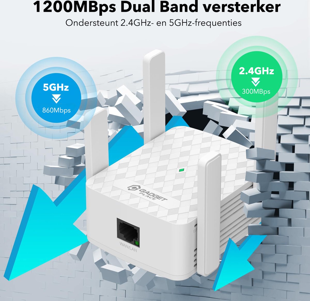 Afbeelding 3 van Gadgetplace WiFi Versterker Stopcontact - 1200Mbps - WPS Knop - 5Ghz + 2.4Ghz Dual Band - WiFi Booster - Wifi Repeater