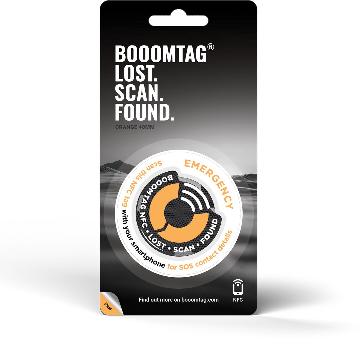 Booomtag® NFC Oranje Dome Sticker - 30mm - Lost and Found - Kofferlabel, Bagagelabel, Reislabel, Adreslabel, Reisaccessoires, Passieve Tracker, SOS, ICE, Reiskoffer, Etiquette Bagage, #boomtag #booomtag
