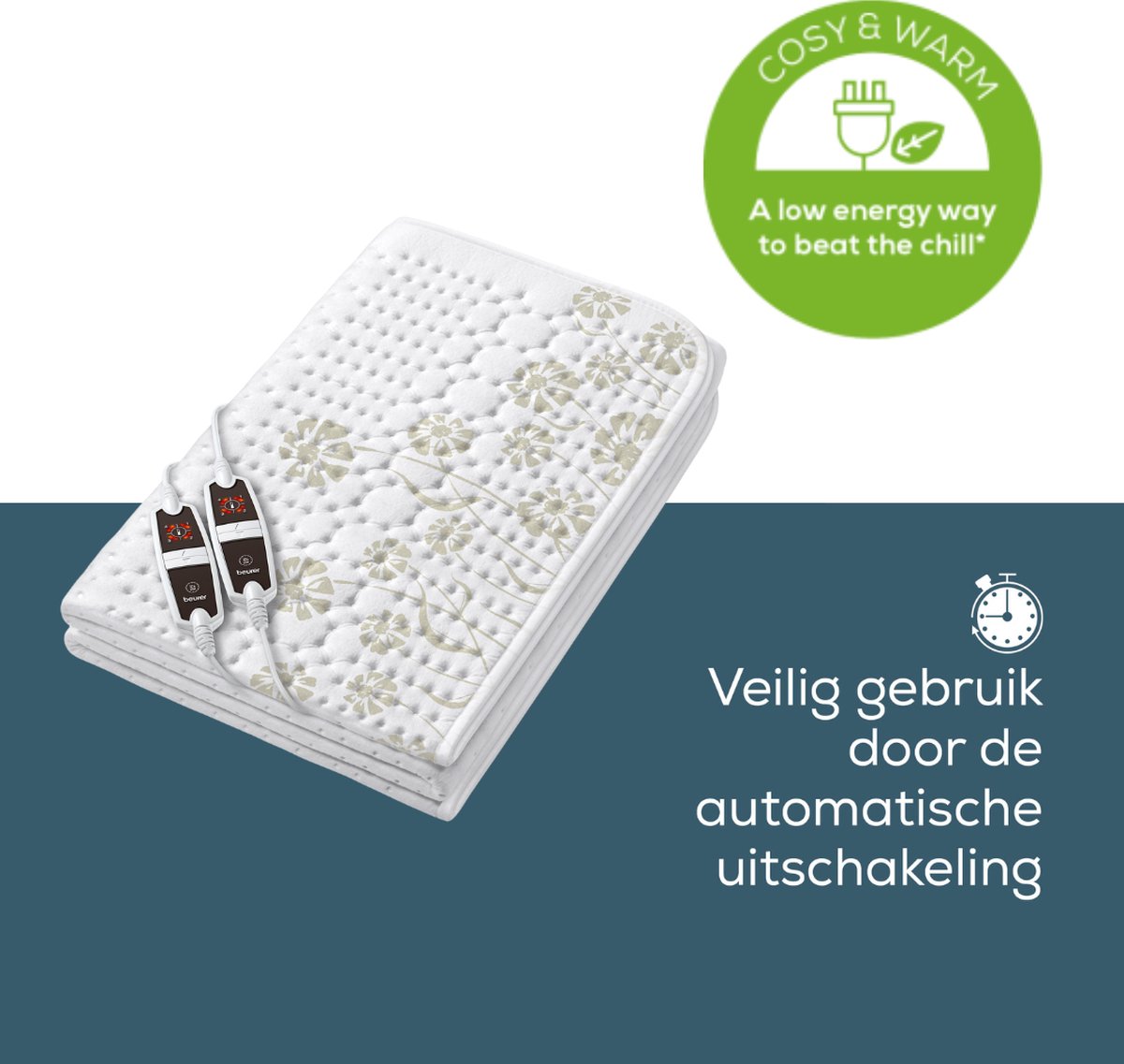 Afbeelding 3 van Beurer UB 68 XXL Elektrische deken - Onderdeken - 2-Persoons: 150 x 160 cm - 4 Warmtestanden - 2 Schakelaars - Automatische uitschakeling - Fleece - Machinewasbaar - 5 Jaar garantie - Wit