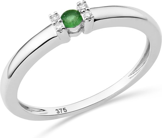 Foto: Miore witgouden ring dames met natuurlijke groene smaragd en diamanten 9 karaat geelgoud