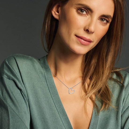 Miore - Collier Cœur en Or blanc - Femme - Or 9 Carats - Bijou hypoallergénique - Collier Pendentif Fait Main