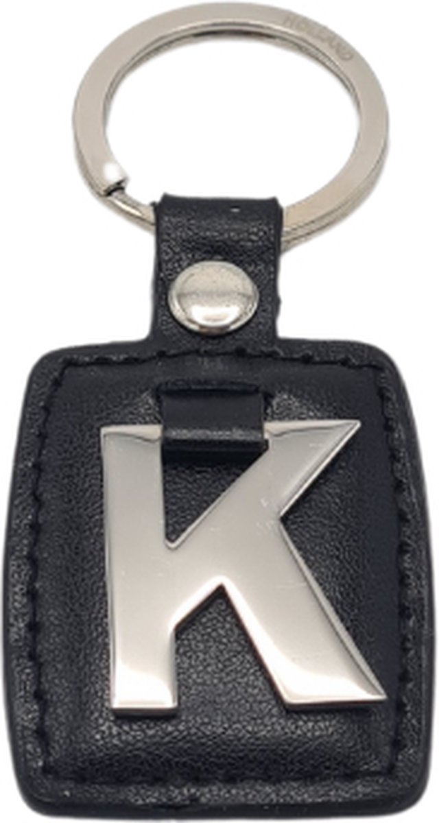 Sleutelhanger - Zilver/Zwart - Letter K - Kunstleer - Metaal