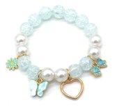 Armband Kinderen - Kinderarmband - Bedelarmband - Kralen - Blauw - Hartje - Vlinder – valentijn – cadeau