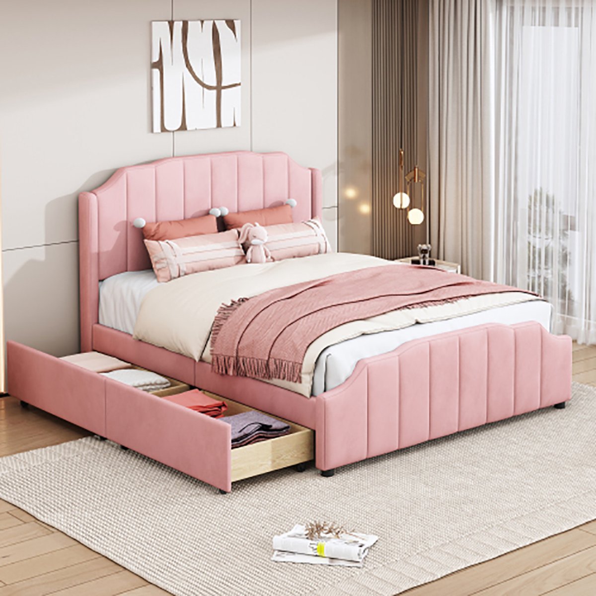Tweepersoonsbed Sara, Opbergbed met bekleding van eco-leer, 100% Made