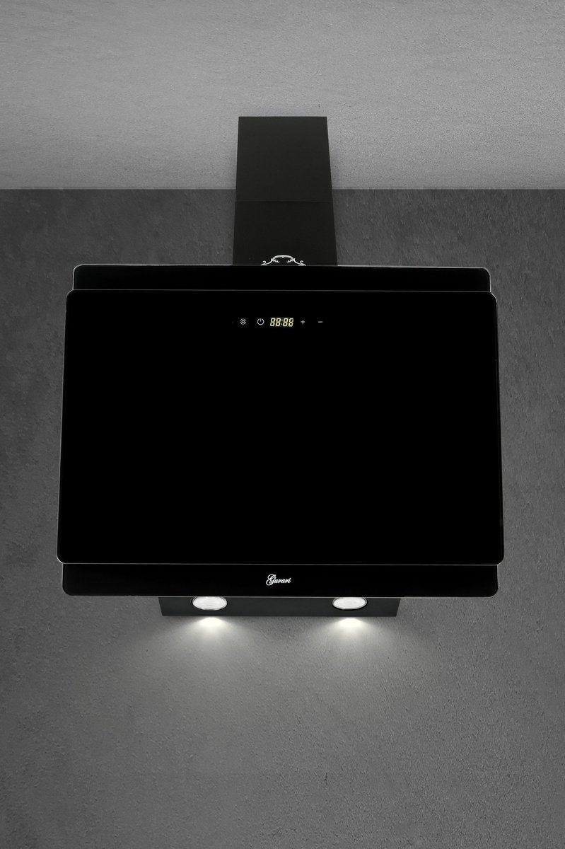 GURARI Wandafzuigkap GCH S 411 90 BL PRIME N, Afzuigkap 90 cm, zwart glas, 1000m³/h