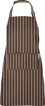Chefs Fashion Keukenschort - Vuilafstotend Kookschort voor Dames en Heren - Horeca Schort - BBQ Schort - Unisex - Verstelbare Nekband - 2 Grote Zakken - Bruin met Witte Strepen - 71 x 82 cm
