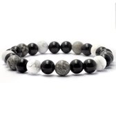 Bixorp Gems Labradoriet + Howliet + Onyx Armband - 8mm / 18cm - Triple Gemstone - Handgemaakte Edelsteen Armband