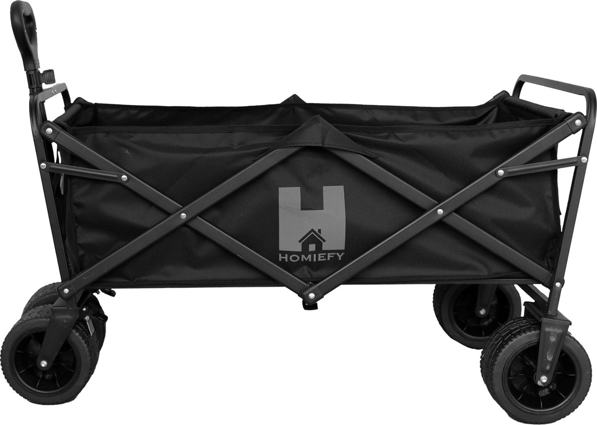 Homiefy opvouwbare bolderkar XL met offroad wielen - 130kg draaggewicht - Wielen ideaal voor ondergronden als strand of gras - Gemakkelijk op te bergen- Inklapbare bolderkar met stalen frame - Bolderkar met stalen frame - 92cm x 55cm x 100cm (zwart)
