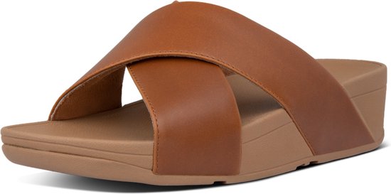 Sandales FitFlop Lulu Cross Slide en cuir pour femme - Tan clair