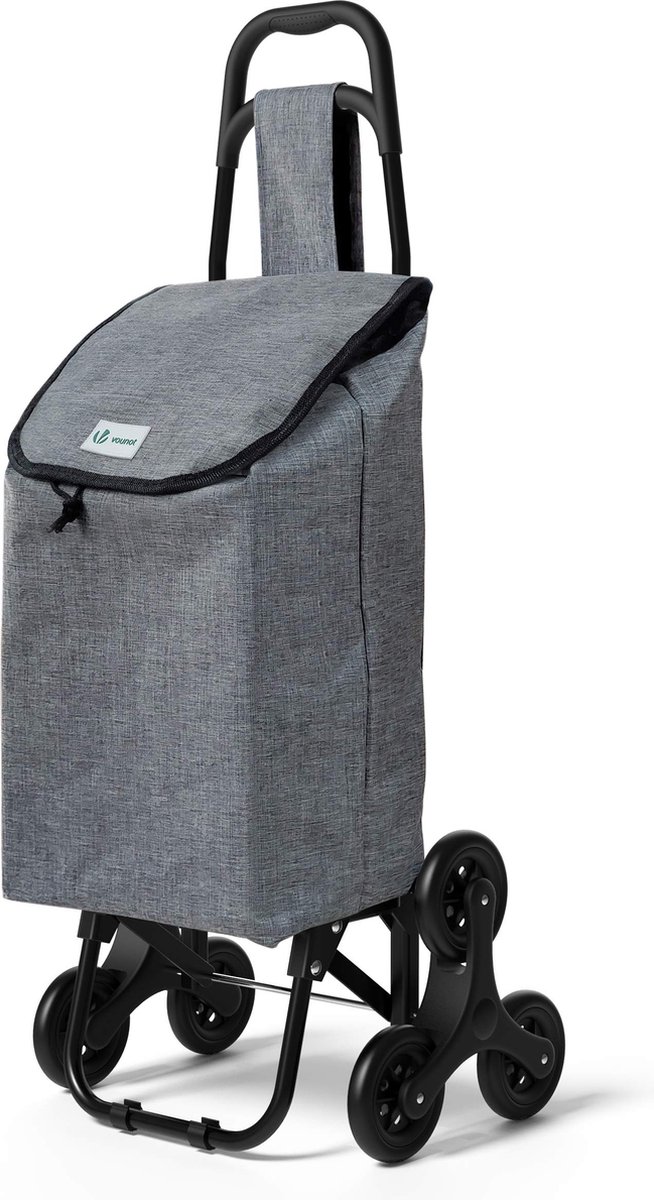 VOUNOT Boodschappentrolley met 2 wielen van aluminium met waterdicht vak, boodschappentrolley, opvouwbaar, 2-in-1, trolleytas, grijs, 45 l