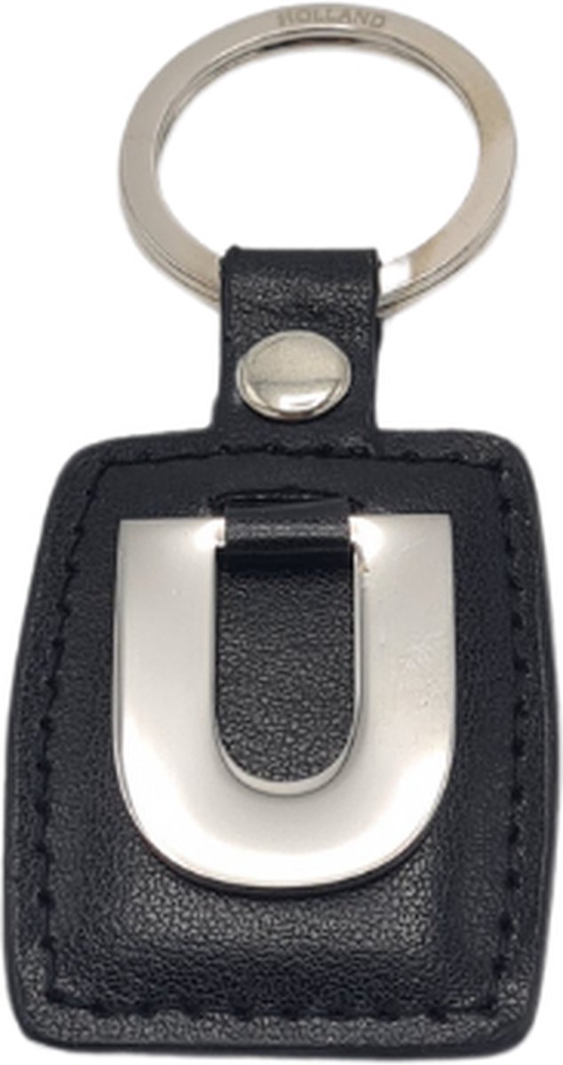 Deco4yourhome® - Sleutelhanger - Zilver/Zwart - Letter U - Kunstleer - Metaal