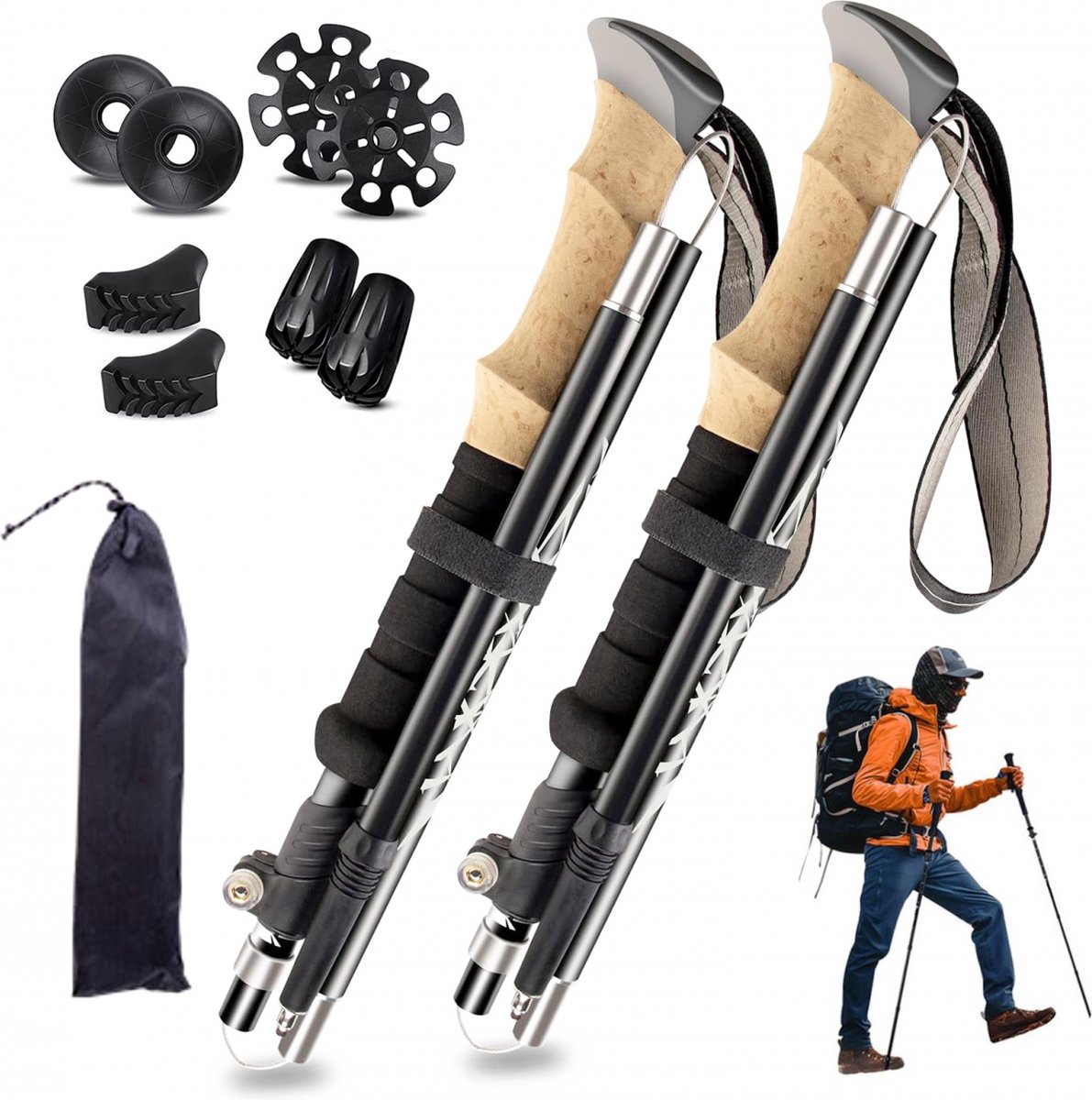 Nordic Walking Stokken - Trekkingstokken - Wandelstokken - Verstelbaar - Pro Nordic Walking - met tas/toebehoren - Hiking - Anti-Schock Functie - Ultralichte - Lichtgewicht & Compact - Opvouwbare - ergonomisch comfort handvat - premium kwaliteit op Prijzenvolger.com