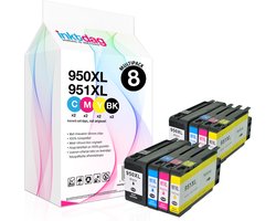 Inktdag inktcartridge voor HP 950XL / HP 951XL multipack, HP 950/ HP 951, hp 950xl 951xl inktcartridge 8 packmultipack geschikt voor HP OfficeJet PRO 8100, 8600, 8600 Plus, 8610, 8615, 8620, 8630, 8640, 8660 (Mét chip)