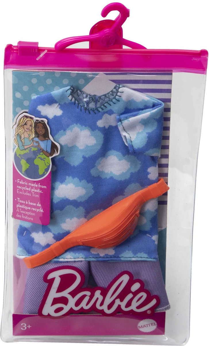 Mattel Barbie Ken Kleding en Accessoires Set - Wolken T-Shirt met paarse korte broek en heuptasje - Kleding voor Barbie Ken Pop — cadeau in Spellen & Speelgoed - foto 2