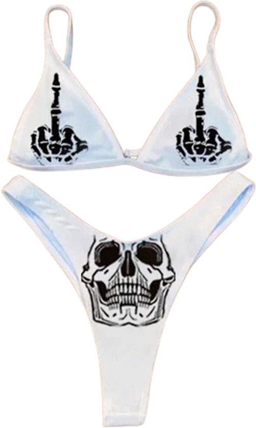 String Badpak Gothic skull emo string bikini set - Split badpak - Hoge taille string ...