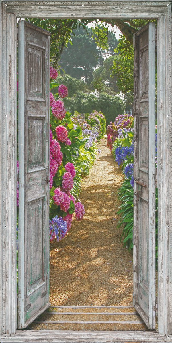 D&C Collection - tuinposter - 85x170 cm - deurposter voor buiten - openslaande deuren hort