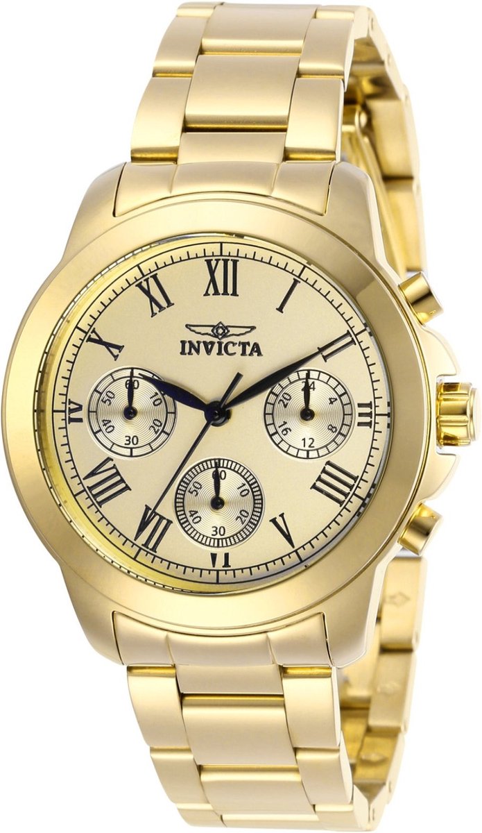 Invicta Specialty 21654 Dames Horloge - Waterdicht - Analoog - Quartz Uurwerk - Roestvrij Staal met gouden Wijzerplaat - 37mm