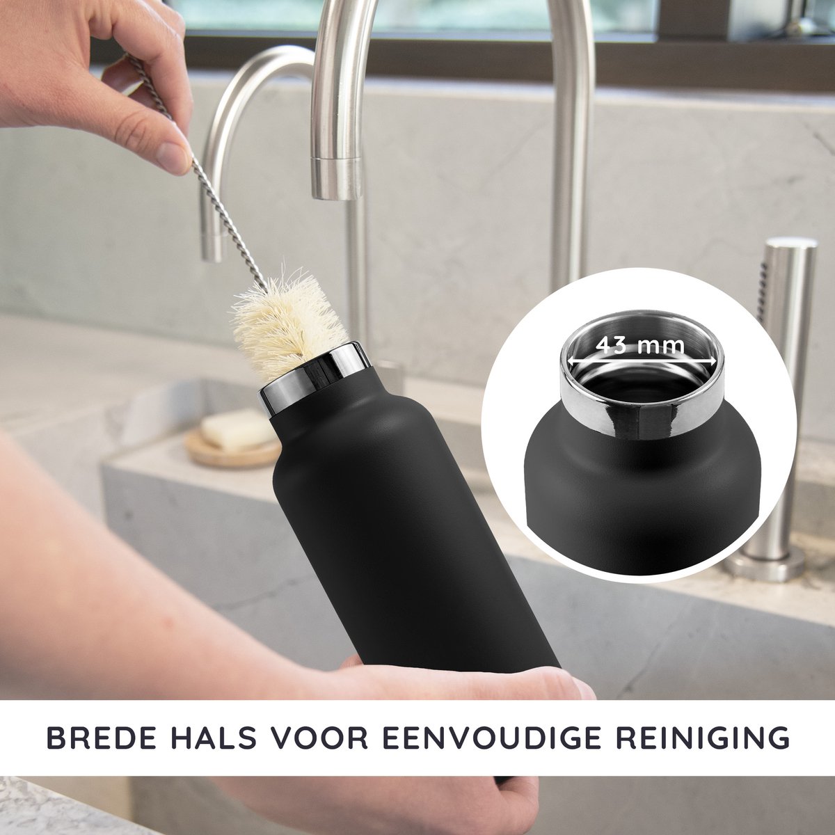 Bambaw® 1 Liter RVS Thermosfles - Isoleerfles, Dubbelwandig, Lekvrijen, loodvrij en Plasticvrij Geïsoleerde Fles met Bamboe Deksel voor Warme en Koude Dranken - Ideaal voor Reizen, Werk, Yoga, Wandelen en Dagelijks Gebruik – zwart — cadeau in Sport & Outdoor - foto 4
