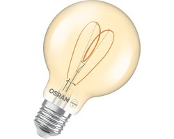 OSRAM Vintage 1906 Globe, warmwitte, dimbare LED-lamp in klassieke bolvorm met gloeidraad, biedt 4,9 W voor 470 lm, E27 fitting, goudkleurig glas, 80 mm diameter, 2200 K, EEK F.