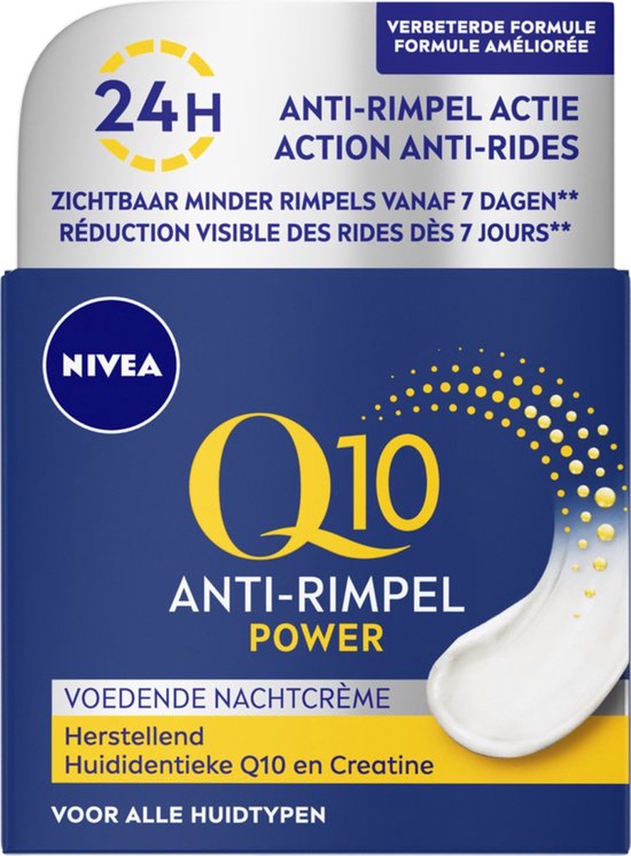 NIVEA Q10 POWER Anti-Rimpel Nachtcrème Alle huidtypen Crème Verrijkt met Q10 en creatine 6x50ml Voordeelverpakking